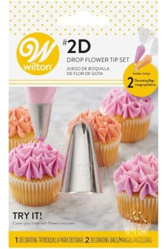 Wilton spritstyllset: RVS spritstyll – 2D och 2 x spritpåsar 30 cm – dekorationsverktyg gör-det-själv tårtdekoration baktillbehör bakverk tårtor muffins churros – set 3