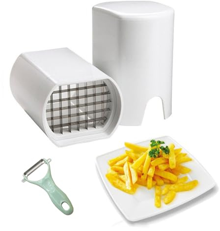 Cortador de freír francés multifuncional de acero inoxidable | Picador rápido de verduras para patatas, zanahorias, pepinos, cebollas y más - Cortador manual para tiras uniformes y corte natural