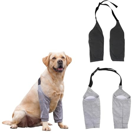 FINELYCR Kniebandage Hund, 2 Stück Ellbogenschoner für Hunde, Größe XXL Recovery Sleeve Hund, Schwarz und Grau, mit Mesh Ellbogenpolstern, Schützt die Gelenke und Knie des Hundes