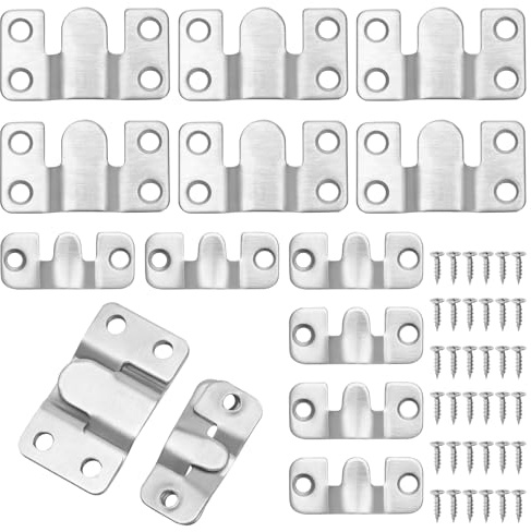 Lot de 12 crochets de suspension emboîtables en acier inoxydable avec vis - Charge lourde pour photos, miroirs, horloges et meubles (2 tailles, argenté)