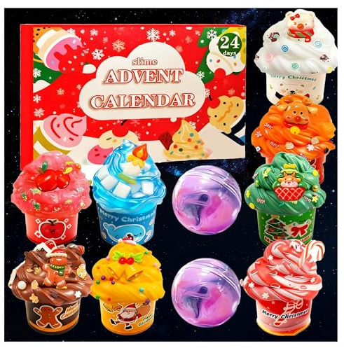 Fluffy Slime Calendario dell'Avvento 2025 Slime, calendario dell'avvento per ragazze di 10 anni, 24 giorni di Calendario dell'Avvento Slime 2025 Kit di Slime per Bambini Natale Regalo per Bambini