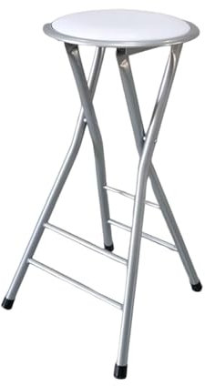 Sgabello da bar pieghevole portatile, 60 cm, rotondo, alto, per cucina, soggiorno, ufficio, senza schienale, elegante design bianco