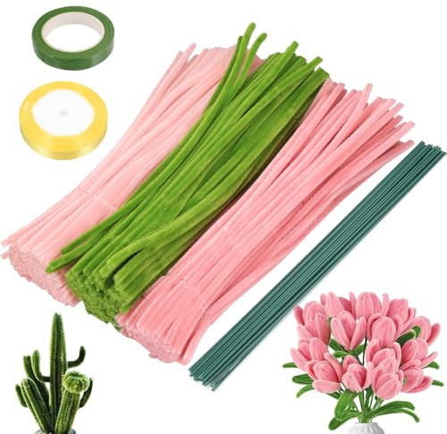 320 Pcs Limpiapipas Manualidades,Limpia Pipas para Manualidades,Set de Limpiapipas Flores,Pipe Cleaners for Flower Set,Kit de Limpieza de Pipas para Manualidadess DIY + tallos de flores/cinta,etc