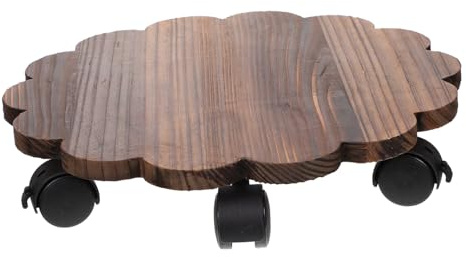SUPVOX Bandeja para Macetas Ruedas y Freno 35 Cm, Soporte Móvil de Madera Base Floral, para Interior y Exterior, Porta Plantas Extraíble y Decorativo