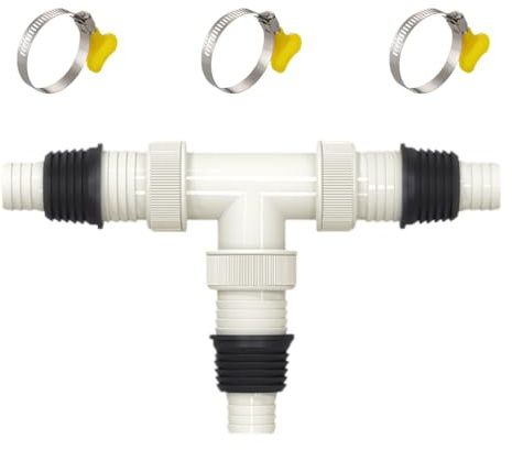 KEQAR Waschmaschine Abfluss Adapter, Dreifachgewindeanschluss T-Adapter für Rohre, Kunststoff-Gewindeanschluss (20-31mm Eingang, 36mm Ausgang)