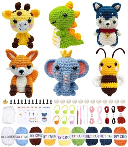 Mixara 6 Häkelset für Anfänger,Stricken für Anfänger Set, Häkelset Kinder, Häkelset Kinder für Anfänger Set Mit Häkelnadeln Garn Und Video Kreativ, für Kinder Und Erwachsene Geeignet