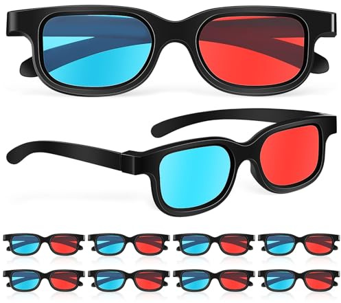 UPKOCH Occhiali 3d per Film in Casa e Cinema con Lenti Rosso e Blu, Materiale Abs+pe Resistente e Confortevole, Confezione da 10 Pezzi Adatti per Schermi Tv e Proiettori