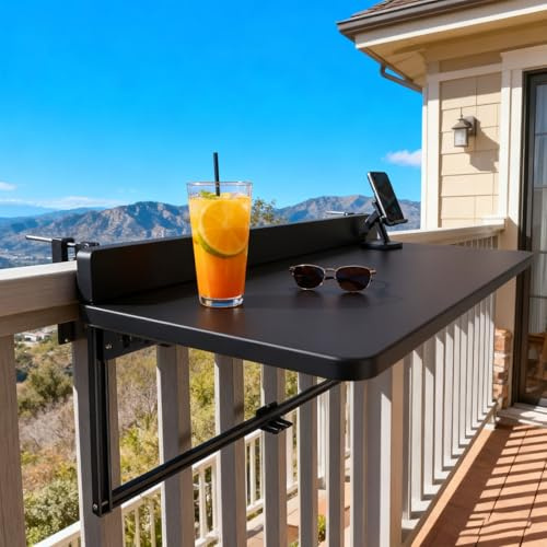 Klappbarer Balkon-Hängetisch 80 100 120cm Balkongeländer wetterfest Tischplatte Platzsparender Beistelltisch Für Den Außenbereich Klappbarer Wand-Klapptisch für Balkon Garten(Black,120x40cm)