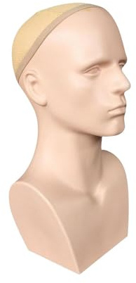 mophrati Tête de mannequin homme multifonction avec épaules, présentant perruque, foulard, lunettes de soleil, collier et tour tête. Mannequin d'entraînement pour la pratique du maquillage et la