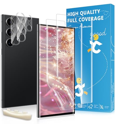 2+2 Stück Schutzfolie für Samsung Galaxy S23 Ultra [Nicht-Glas] + Kamera Schutzfolie, Fingerabdruck-ID Unterstützen, Spuren Reduzierbar, Kratzfest, HD Klar, Kompatibel mit S23 Ultra Screen Protector