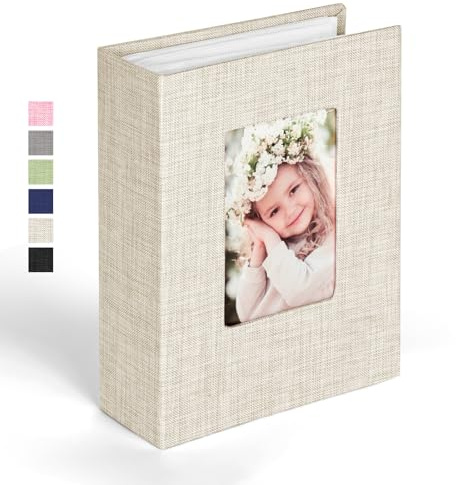 Ainiv Fotoalbum klein Einsteckalbum, 10x15 cm Fotoalben Klein für 100 Fotos | Leinenbindung, Mini Fotoalbum mit Fenster für Familie, Baby, Hochzeiten, Reisen (Beige)