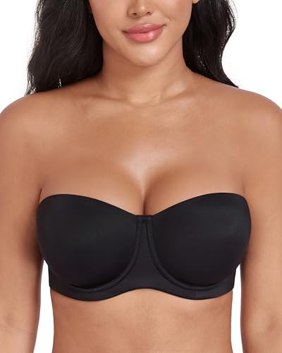 DotVol Reggiseno Push-up Senza Spalline da Donna Taglie Forti Intimo Femminile Che Offre Un Ottimo Sostegno Antiscivolo Comodo Nero 4B