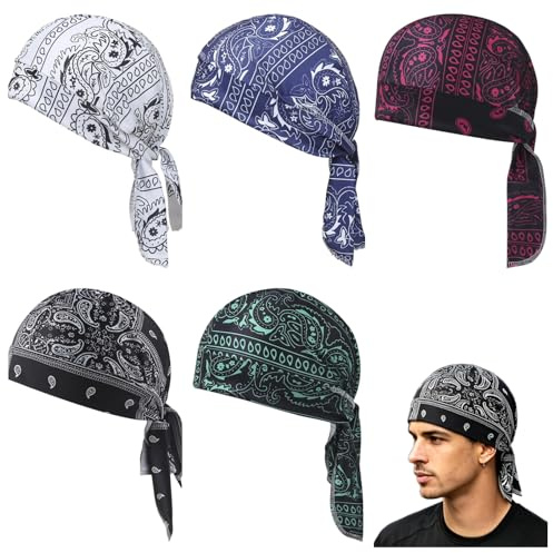 Generisch 5 Stück kühlendes Kopftuch Bandana, elastische Passform 55-60cm, schnelltrocknend und atmungsaktiv, praktisches Helm-Innenfutter, vielseitiger Kopfwickel für Sommer, Sport, Laufen, Reiten