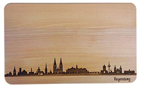 SNEG Brotzeitbrett Regensburg Skyline | Frühstücksbrettchen aus Buche | Holz Schneidbrett | Geschenk mit Gravur | Frühstücksbrett | Bayern (Standard (22x14x1cm), 1. ohne persönlicher Gravur)