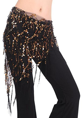 Fenteer Hüftgürtel Bauchtanz Hüfttuch Tanztücher Pailletten Gürtel Belly Dance Scarf Tuch Chiffon Schal