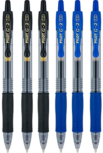 Pilot G2 Kugelschreiber, einziehbar, Bold pt 1.0, Schwarz und Blau, 6 Stück
