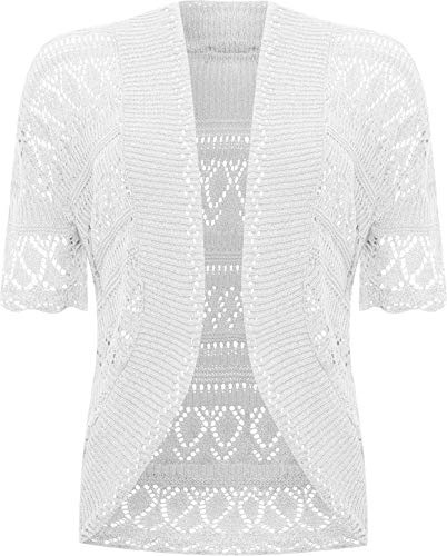 VR7 Bolero Cardigans for Women's Shrugs Light Weight Ladies Short Sleeves Knitted Shrug Crochet Lace Cardigan Cotton Summer Kimono Jackets UK Casual Cropped Bolero for Evening Dress White