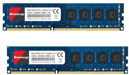 Kuesuny 16GB Kit (2x8GB) DDR3L PC3L-12800U 1600MHZ PC3L-12800 DDR3L 1600 UDIMM 1.35V/1.5V 240Pin Non-ECC Unbuffered 2RX8 CL11 Dual Rank Desktop Memory RAM