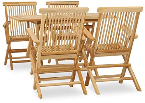 vidaXL 5-TLG. Garten-Essgruppe Teak Massivholz