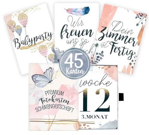 cozy racoon 45 Meilensteinkarten für die Schwangerschaft im Glamour Splash Design mit hochwertiger Geschenkbox I Persönliches Geschenk-Set für Schwangere I Schwangerschaftstagebuch