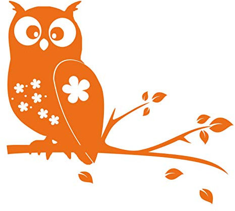 kleb-Drauf® | 1 Eule auf AST | Orange - matt | Wandtattoo Wandaufkleber Wandsticker Aufkleber Sticker | Wohnzimmer Schlafzimmer Kinderzimmer Küche Bad | Deko Wände Glas Fenster Tür Fliese