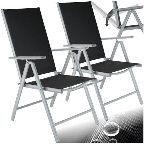 tectake® Aluminium Gartenstuhl 2er Set, Klappstuhl mit hoher Rückenlehne mit 7-facher Neigungsverstellung, Gartenmöbel Set mit 2 Stühlen, Gartenstuhl klappbar, für Garten Balkon Terrasse, Silber