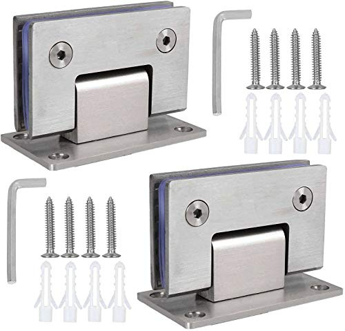 Lot de 2 charnières de porte de douche à 90 degrés, robustes sans cadre, en acier inoxydable, pour porte de salle de bain en verre trempé, résistant à la rouille et à la corrosion de 8 à 12 mm