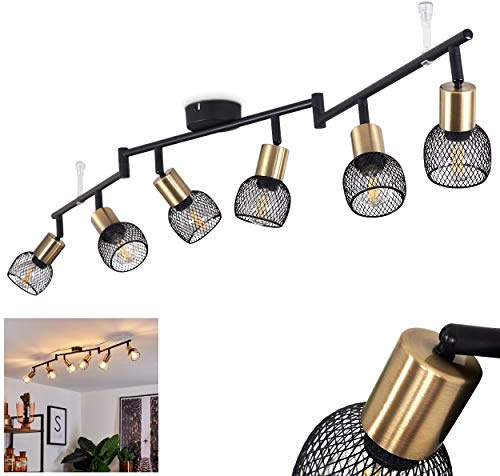 HOFSTEIN Deckenleuchte Cairns, verstellbare Deckenlampe aus Metall in Schwarz/Gold, moderne Leuchte im Retro/Vintage-Design, Lichteffekt durch Gitter-Optik, 6xE14, Wohnzimmer, Esszimmer, Schlafzimmer