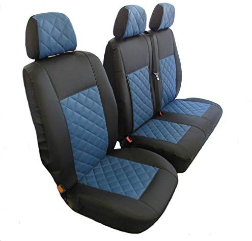 Evarost Sitzbezüge 2 + 1 (1 Einzelbett, 1 Doppel), passend für Mercedes Vito, Transporter, Rechts- oder Linkslenker, Kunstleder, Schwarz/Blau