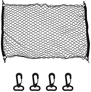 QWORK® Cargo Net Car Boot Net, Car Trunk Storage Net Elastic Nylon Mesh Net with 4 Hooks, 70 x 100 cm (2.3 x 3.3 ft)