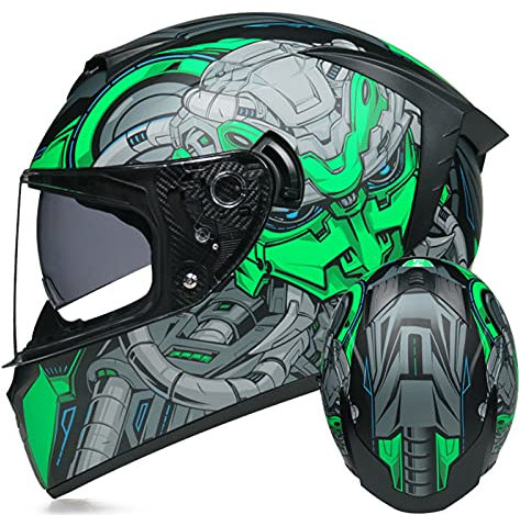 DOPORA Integralhelm Motorrad Modularer Helm mit Doppelvisier, Motorrad Moped Street Bike Racing Dual Sport Moto Helm für Erwachsene Männer Frauen,ECE Zugelassen,Grün,L