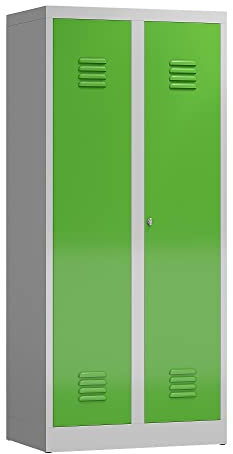 Lüllmann Spind Mehrzweckschrank Spindschrank 1800 x 800 x 500 mm (RAL 7035/6018 lichtgrau/gelbgrün)