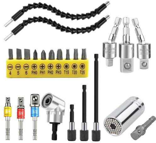 HUTHUHNHN Flexibler Bithalter Verlängerung, Flexible Schaft Bits Bohrer Set Verlängerung 105° Winkelschrauber Vorsatz Adapter, Winkelschrauber Bohraufsätze, Magnetic Screwdriver Bohrer Bits (Silbrig)