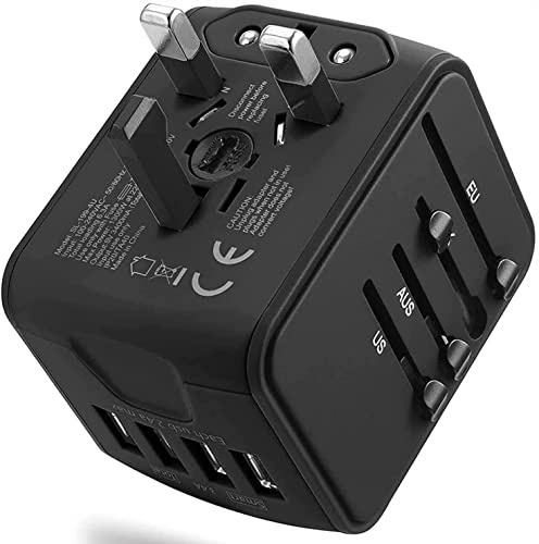 JMFONE Universal Reiseadapter Weltweit, Internationaler Steckdosenadapter mit 4 USB Ports & AC Steckdose 2500W, Travel Adapter für EU, USA, UK, Australien, 200+ Länder