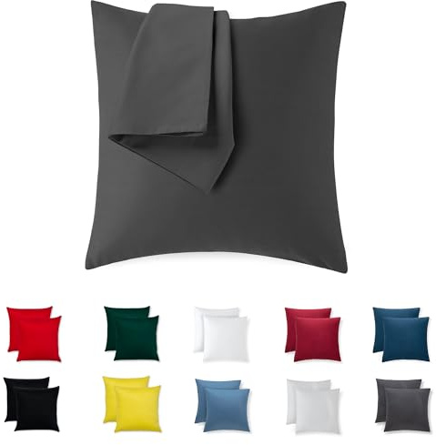 Kissenbezug 35x35 Baumwolle Premium Satin 2er Set Kissenhülle Deko für Kissen Sofa/Bett Stoff Superweicher Resistent Hypoallergen Anti-Milben Kopfkissenbezug mit Verdecktem Zip Voll Waschbar