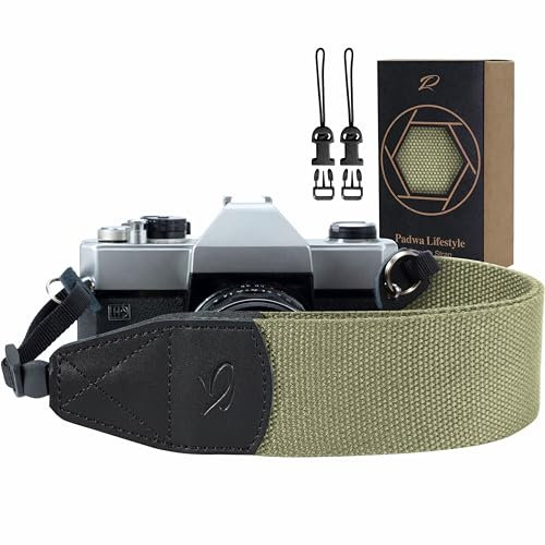 Padwa Lifestyle Light Green Camera Strap - 2 inch Wide Cowhide Head Shoulder Neck Camera & Binocular Straps, Vintage Solid Colour Woven Camera Straps for Photographers