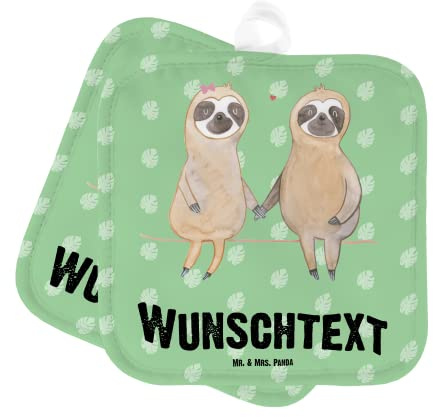 Mr. & Mrs. Panda Topflappen Personalisiert Faultier Pärchen - Personalisierte Geschenke, Faultiere, Bedrucken, Beziehung, selbst gestalten, Topfhandschuhe mit Namen, Liebe
