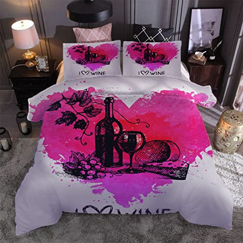 Set Di Biancheria Da Letto Natalizia 240X220Cm, Set Copripiumino Una Piazza E Mezza In Microfibra Per Adulti Con Cerniera E 2 Federa, Motivo Stampati In Stampa Cuore Rosa 3D, Confortevole