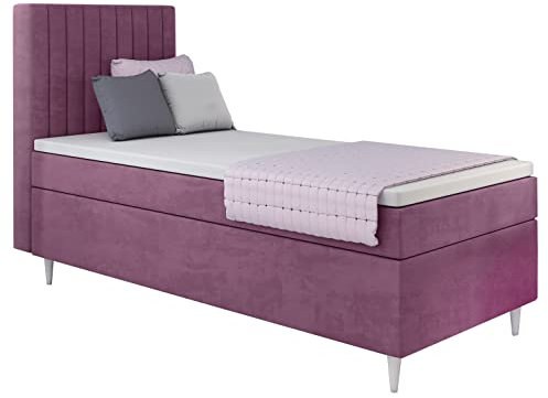 MartHome Boxspringbett Einzelbett mit Bettkasten Porto - Boxspringbett mit Bettkasten - Praktisches Bett, Polsterbett - Boxspringbetten Bonell Matratze - Bett mit Topper | Recht (Rosa 117, 80x200cm)