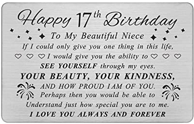 DEGASKEN Geburtstagskarte zum 17. Geburtstag der Nichte – Happy Birthday Geschenke für 17 Jahre alte Nichte – Dekorationen zum 17. Geburtstag für Mädchen, personalisierte Geldbörsen-Karte