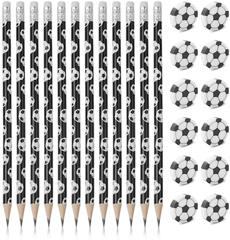 Bleistifte mit Radiergummi, 12 Stück Fußball Bleistift HB mit 12 Radiergummi, Schreiblernbleistift Kleine Lustige Radierer, Holzbleistifte für Schule Schreibwaren Kindergeburtstag Gastgeschenke
