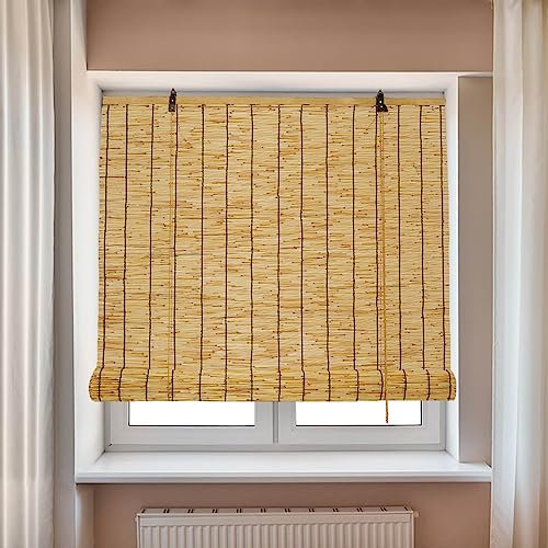 Sichtschutz Bambus Rollo Jalousine 60x100, Uv-Beständig Retro-Raffrollos 100x150, Wetterfest Schilf Jalousien Mit Lifter 150x230, Einfache Montage, Für Fenster/Tür/Terrasse/Innen/Außen(Natural black l