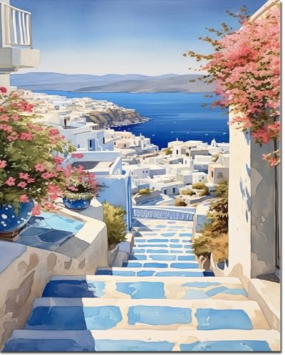 ARTOWN Pintar por Numeros Adultos y Niños - Cuadros para Colorear con 4 Pinceles, Pigmento Acrílico 40 X 50cm - Paisaje Marino