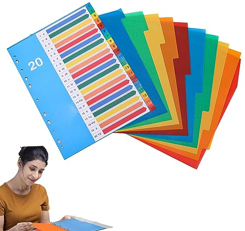 20 Stück Farbenfrohe Ordner Trennblätter, A4-Ordner Trennblätter, trennblätter für ordner a4, trennstreifen, Organisiert Und Strukturiert Für Büroangestellte Und Studenten(20 Farben)