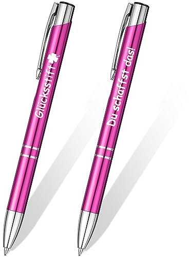 Tenare 2 Stück Inspirierende Einziehbare Kugelschreiber Metall Glücksbringer Druckkugelschreiber mit Gravur Prüfung Du Schaffst Das Geschenke Motivierende Glücksstift für Lehrer Kollege(Rosa)