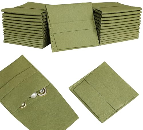 40pcs Green Microfiber Jewelry Pouch 8 x 8cm Jewelry Packaging Bag Luxury Gift Fixed Strap Envelope Style Packaging Small Jewelry Gift Bags for Earrings Necklaces Bracelet Ring