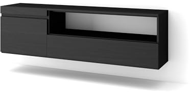 Skraut Home | TV-Schrank, Lowboard | für Wohnzimmer und Esszimmer | 150x45x35cm | Für TV-Geräte bis zu 65 | Hängend | Moderner Stil | Schwarz