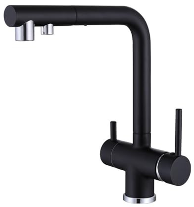 Rubinetto Lavello Cucina 3 Vie con Doccetta Estraibile Girevole 2 Modalità Multifunzione Rubinetto Miscelatore Tre Vie da Cucina-Nero