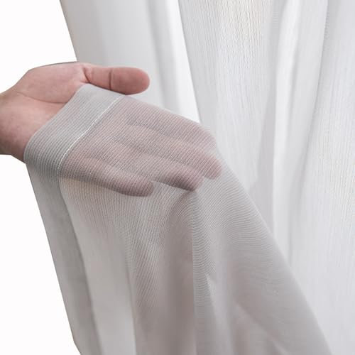 RILOOP Voile gardinen Vorhänge halbtransparent Schals Vorhang kurz Wohnzimmer Gardinen140WX150H(cm) Hellgrau