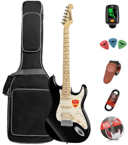 Bullfighter Chitarra elettrica per principianti kit 39 pollici full size, pacchetto iniziale, borsa, cinghia, corda, accordatore, cavo e plettri (nero)